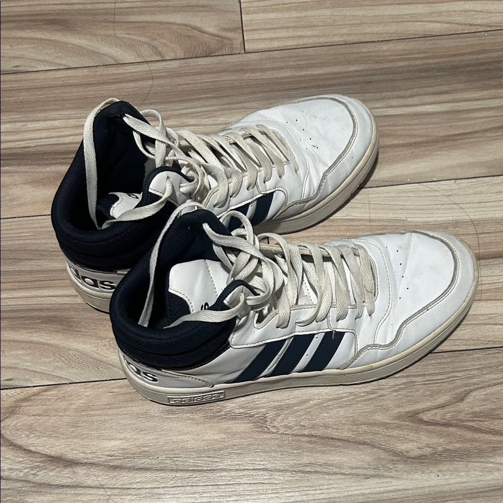 Adidas White and Navy High-Top Sneakers